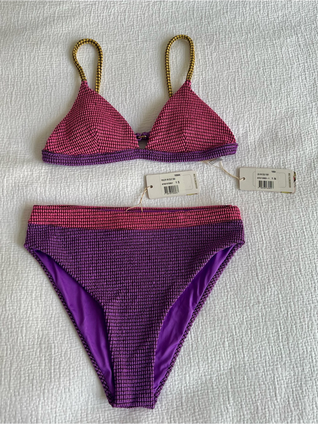 Agua Bendita Lisa & Penelope Bikini Set Nwt Pink Purple Size S(Bottom)/M(Top)